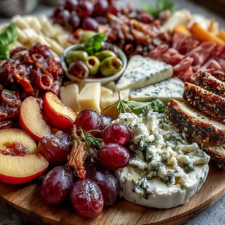 Beautifully plated Summer Charcuterie Board perfect for easy entertaining and sweet honey accents.