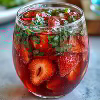 A vibrant pitcher of strawberry basil lemonade mocktail, bursting with fresh berries and fragrant herbs.