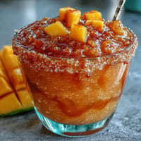 Vibrant Cinco de Mayo Mangonada Mocktail layered with spicy chamoy and fresh mango.