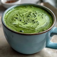 Vibrantly green matcha oat milk latte, creamy and naturally sweet, a perfect morning boost.