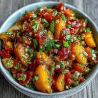Fruity Peach Jalapeño Salsa bursts with fresh peach, cilantro, and a hint of spice.